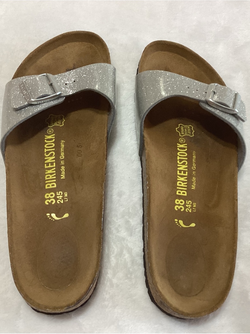 Birkenstock Madrid Silver Metallic Slide Sandals Size 38 - US 7 Narrow Men’s 5N - Picture 2 of 11